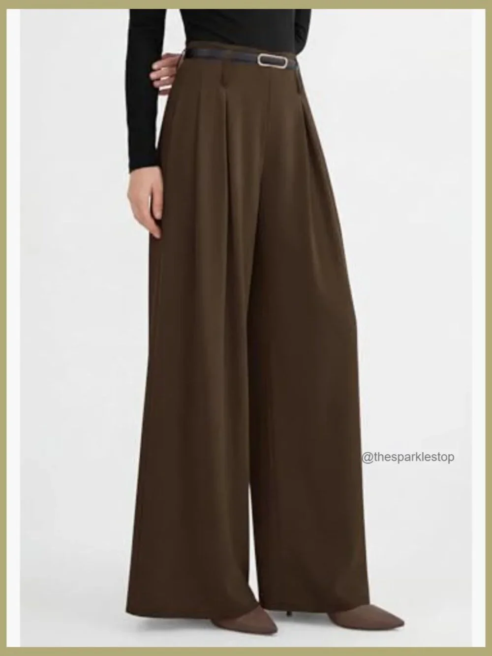 Wide Leg Pleated High Waisted Dress Pants Elastic Waist Palazzo Slacks - Picture 3 of 7